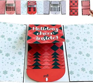 Handmade Waterfall Christmas Gift Card Booklet, Envelope Booklet for Cash Xmas DIY Surprise Money Card Sleeve Book Holder Merry Gift Pull out Design 4 Slots Personalized Gifts Holiday Party(Red,1)