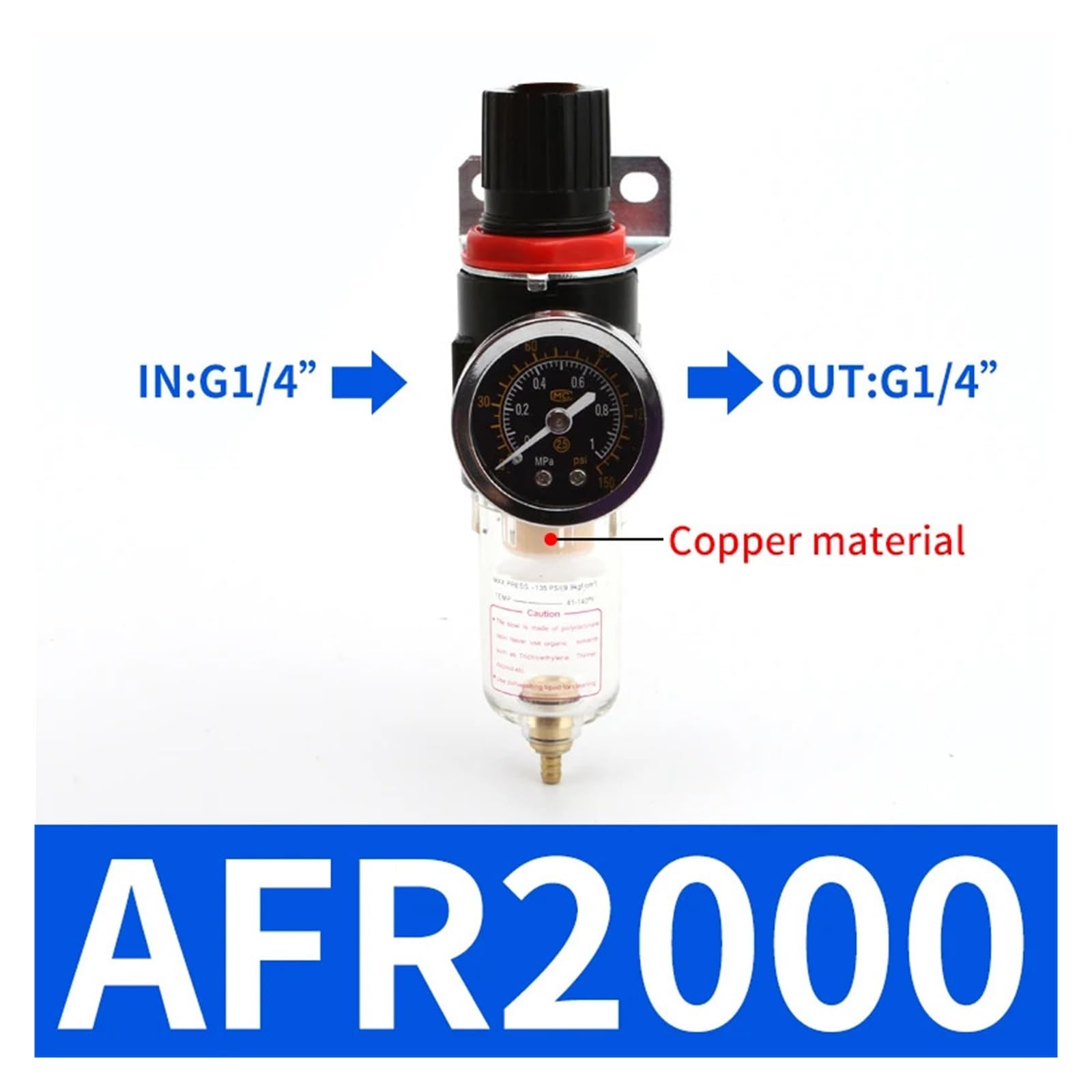 AFR2000 0,6 cm gwintowany mosiężny filtr regulator ciśnienia separator wody filtr pistolet natryskowy kompresor klimatyzator (ze złączem 12 mm)