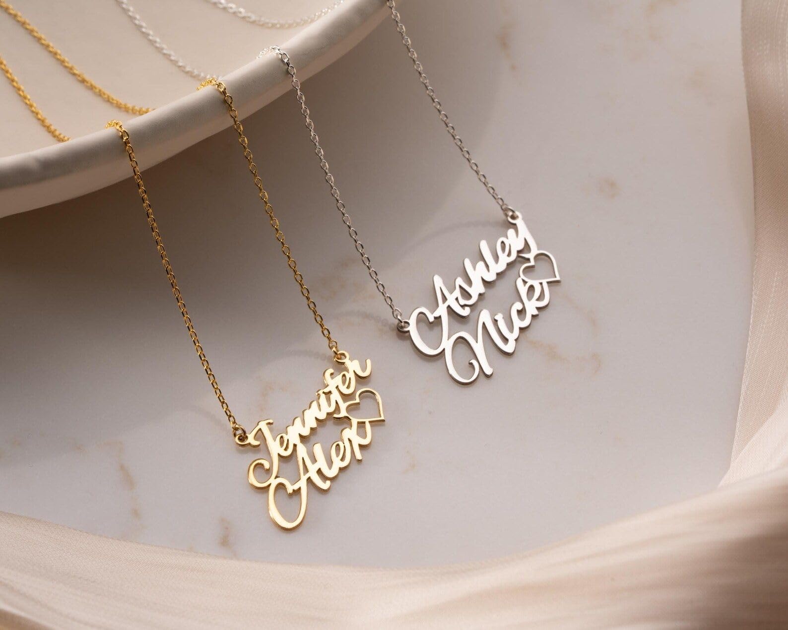 Argento sterling 925 coppia nome collana doppio nome cuore pendente gioielli per matrimonio