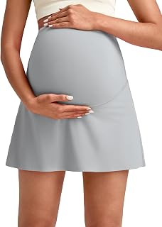 G4Free BareFeel Maternity Tennis Skirt with 2 Pockets Inner Shorts Over The Belly Stretchy Pregnancy Workout Skorts Golf