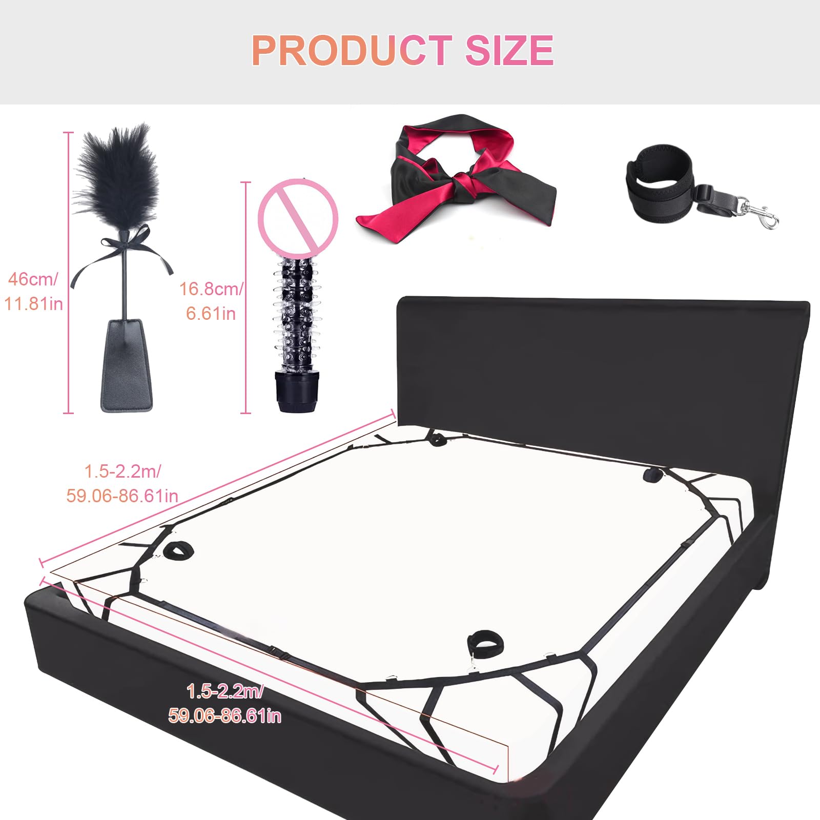 Qoosea Kits de Bondage SM, BDSM Ensemble de Bondage de Contention de Lit Réglables Sexuel Jouets, Érotique Bondage Adulte Sex Toys avec Menottes Masque pour Les Yeux pour Débutants et Couples Jeux