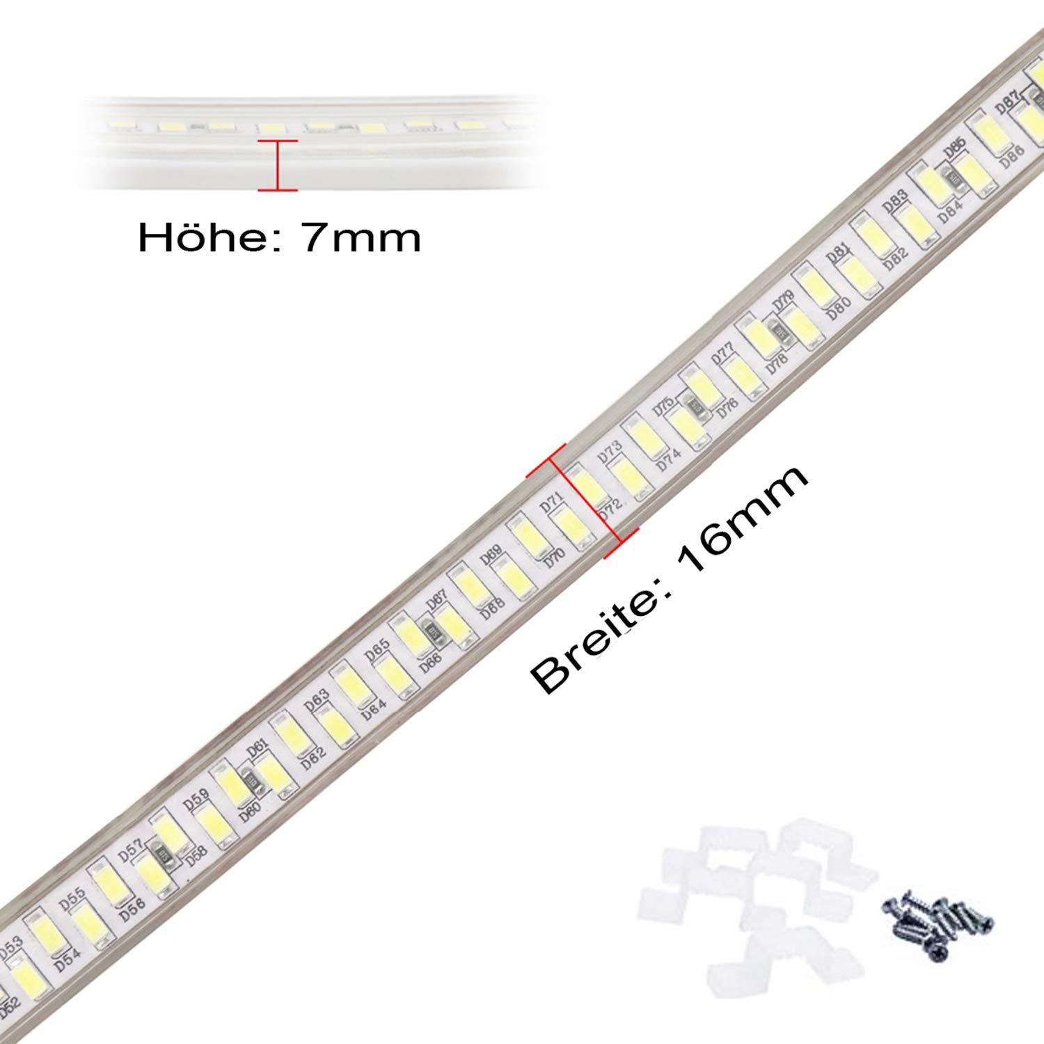 30m Ruban à LED avec interrupteur - Blanc Froid, 220V 230V LED strip, Bande de 5630 SMD 180 LEDs/m, éclairage très lumineux, IP65 étanche