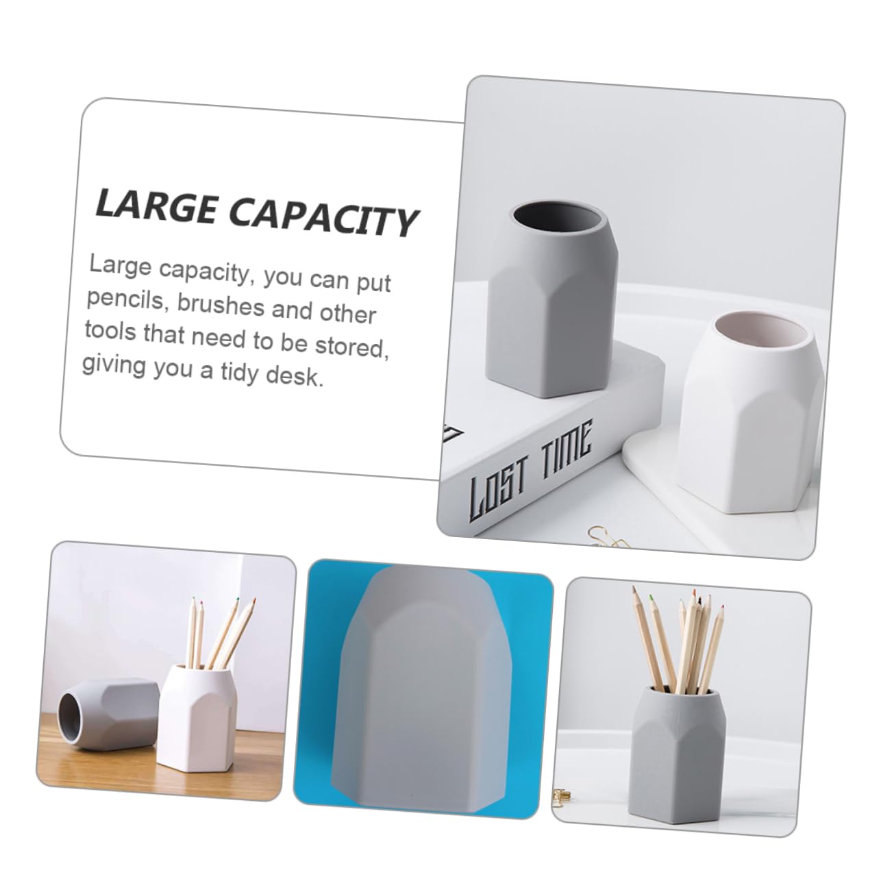NUOBESTY 3 Set Supporto Per Penna Porta Pennelli Trucco in Silicone Portapenne Geometrico Tubo Di Cancelleria Organizer Per Matite Da Scrivania Grey Gel Di Silice 2 Pezzi * 3