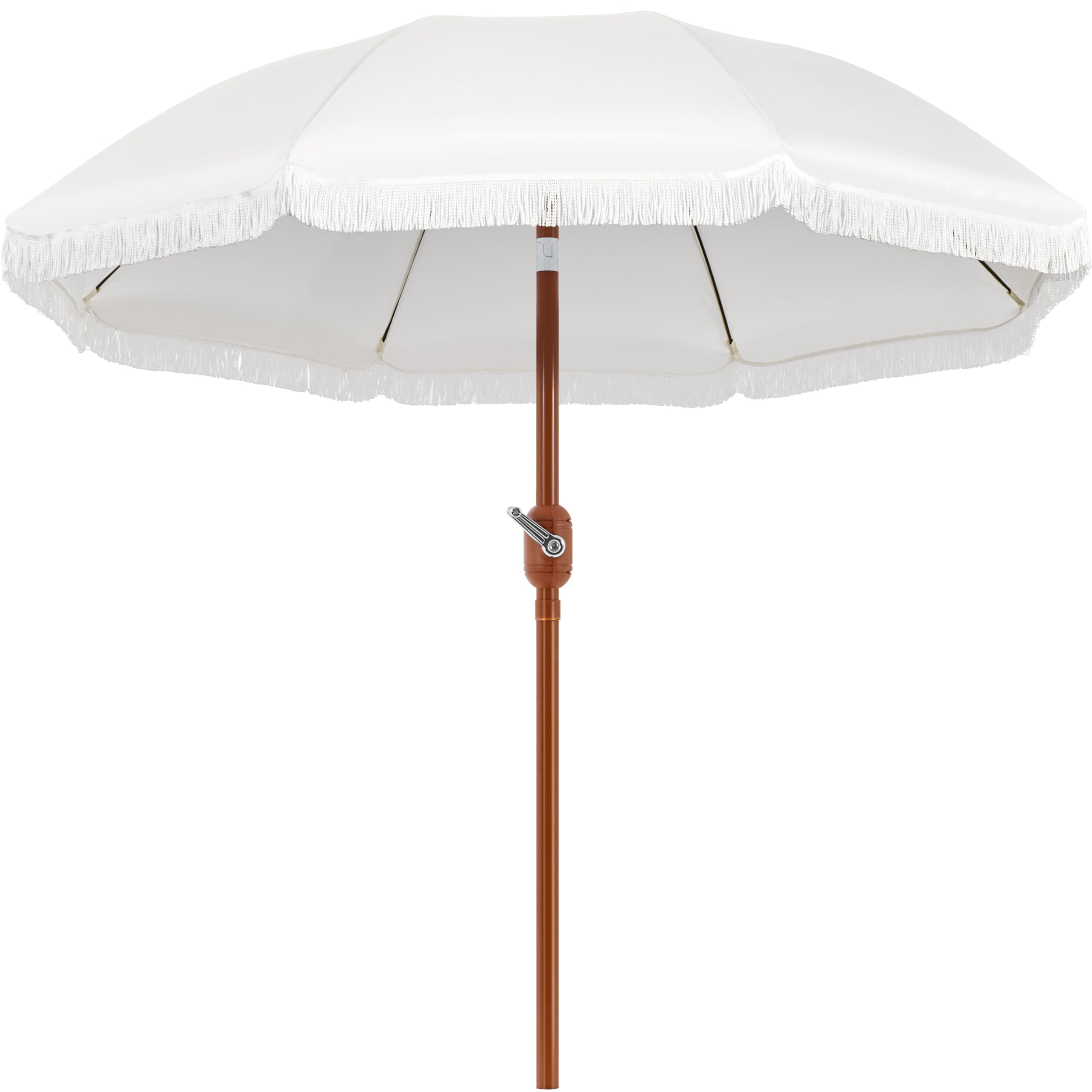 Yaheetech Gartenschirm mit Fransen, neigbar, Ø 235/275 cm, Sonnenschirm für den Außenbereich, rund, wasser-/UV-beständig, mit 8 Streben, Kurbel, Schutzhülle