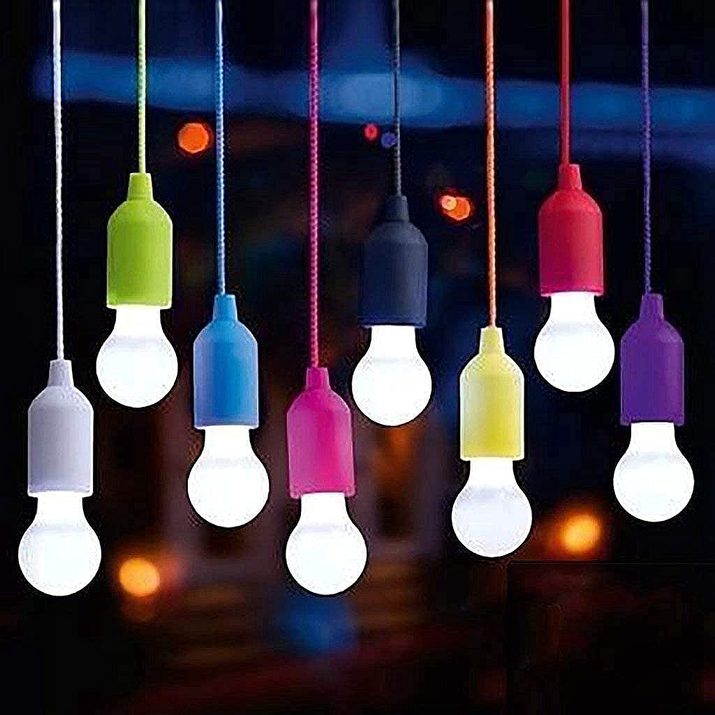 LED Pull Cord Light Bulb Portable Camping Tent Hanging Night Lamp Battery Operated for Indoor Outdoor Decoration 4 Pack