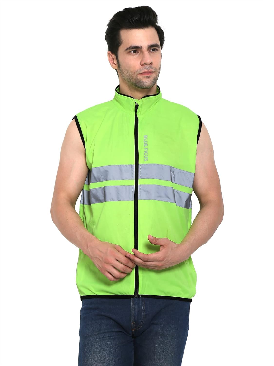 blueficus reflective cycling jacket windproof bike jacket coat for running hiking walking night jacket with reflective strips for safety