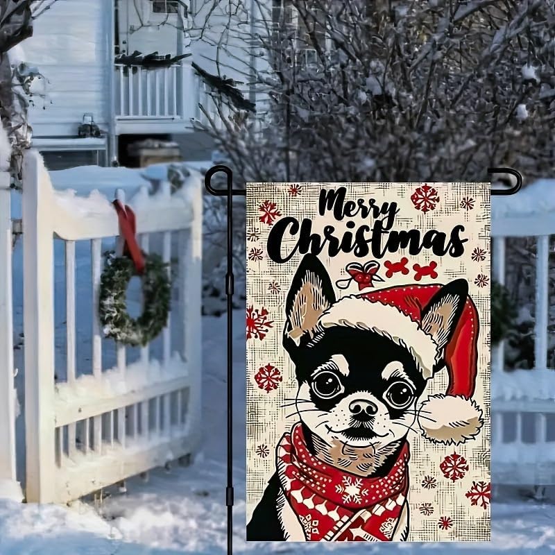 Merry Christmas Dog Garden Flag 12x18 Inch Double Sided Holiday Dog with Santa Hat Scarf Snowflake Small Outdoor Yard Flag Seasonal Welcome Banner for Porch Lawn Patio Christmas Decor - Image 5