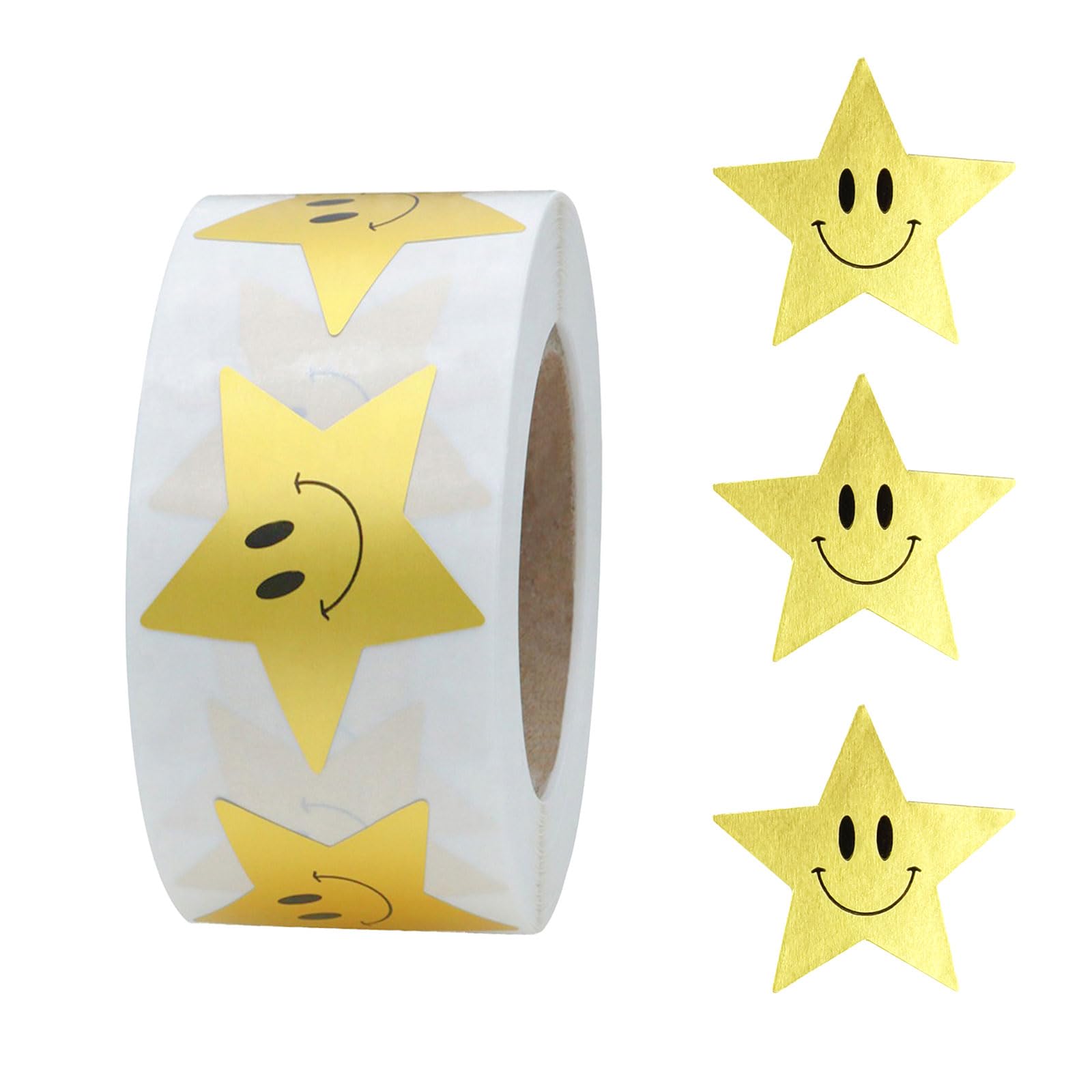 Feliciay500 pcs Holographic Gold Smile Stickers,Self Adhesive Glitter Foil Stickers Reflective Star and Smiley Face Stickers Incentive Stickers for School Classroom Home(Star Smiling)