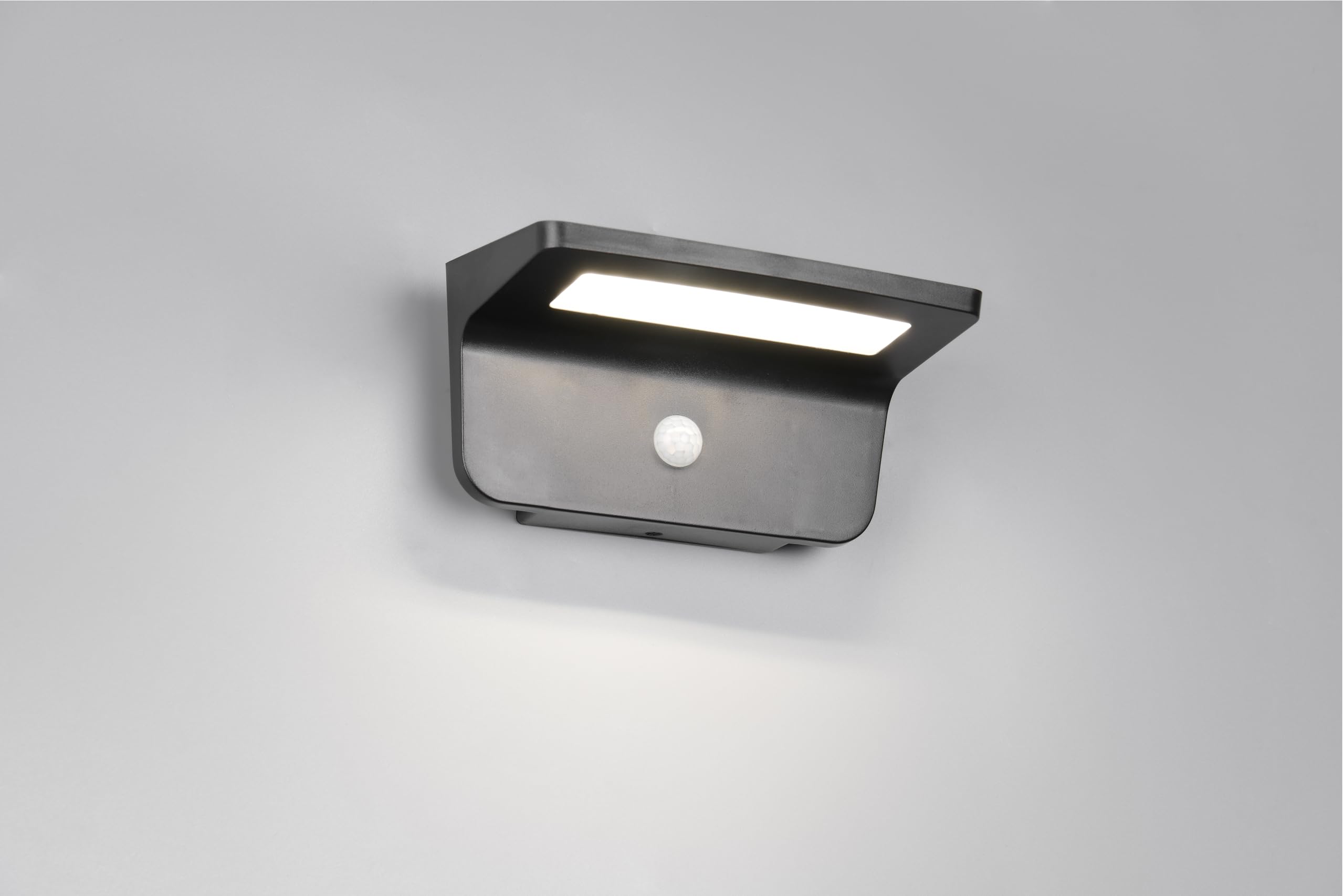 Reality Leuchten LED Applique murale solaire d’extérieur ATICO R24696132, Plastique Noir mat, 8 Watt LED, Hybride Solaire/Batterie, Capteur crépusculaire, Capteur de mouvement