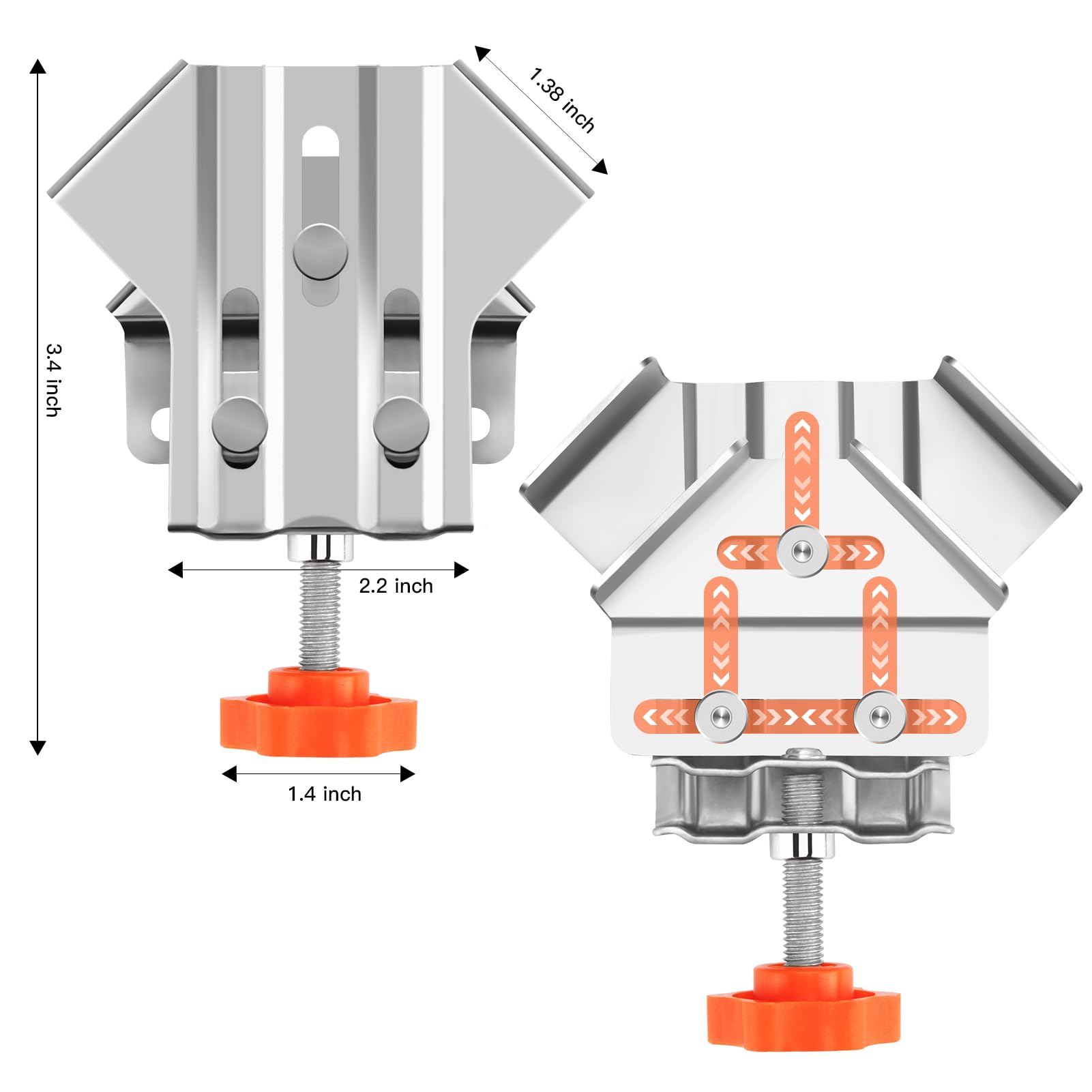 2 PCS Corner Clamps for Woodworking, Multipurpose Stainless Steel 90 Degree Right Angle Clamp with Adjustable Swing Jaw For Wood, Metal Pipe, Steel Rod, And Glass