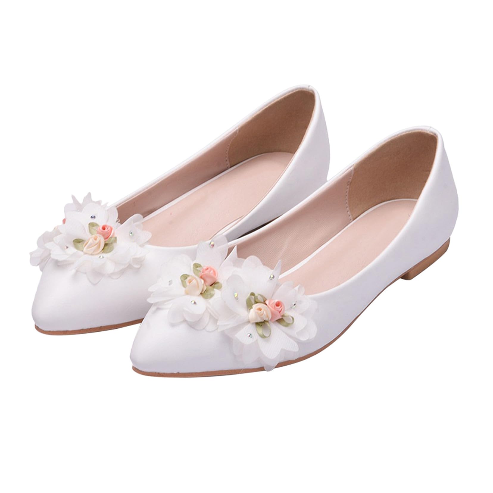 LIFKOME Spitzenblumenschuhe Flach 40 aus Pu und Gummi, Elegant in Weiß