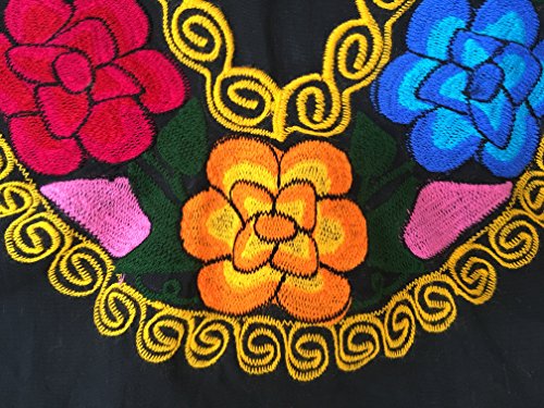 Floral Mexican Blouse - Authentic Embroidered Chiapas Blouse - Handmade - Black With Colorful Flowers (S-M) #TOP7
