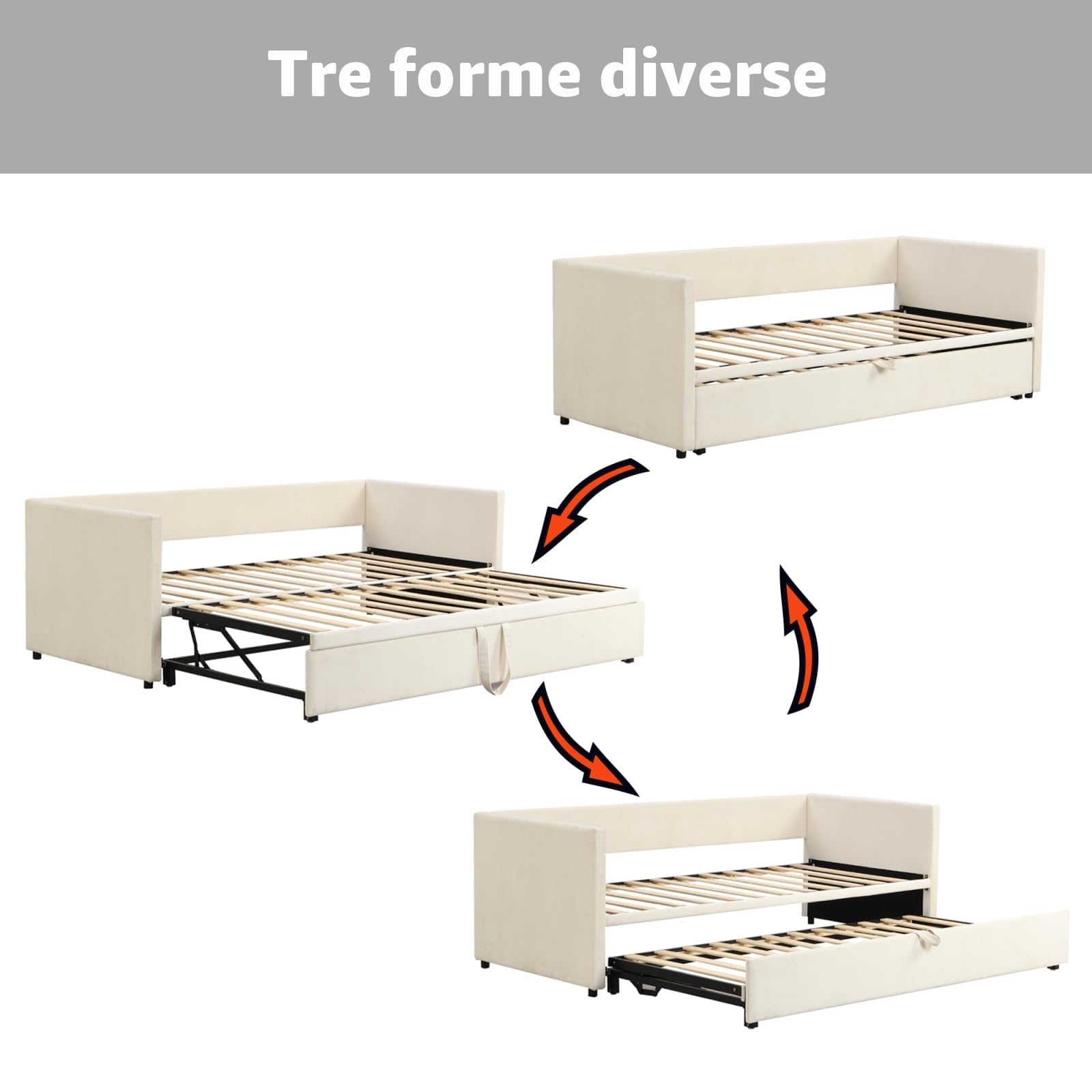 Letto Divano Matrimoniale 180 X 200 per Divano Letto Singolo con Letto Estraibile, DivanoLetto Singolo con Secondo LettoEstraibile Sofa Bed, 90 X 200 cm, Facile da montare,Beige Velluto