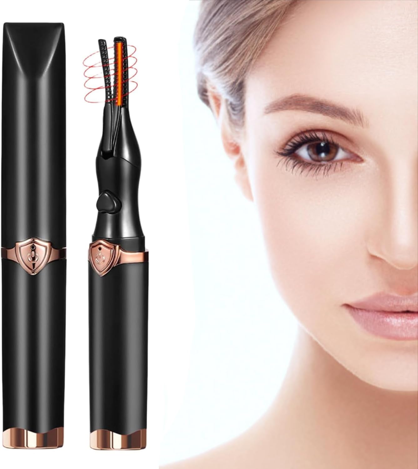 Electric Heated Eyelash Curler, USB Rechargeable, 3 Heat Modes, 8s Fast Heat-up, Black/White (Black)