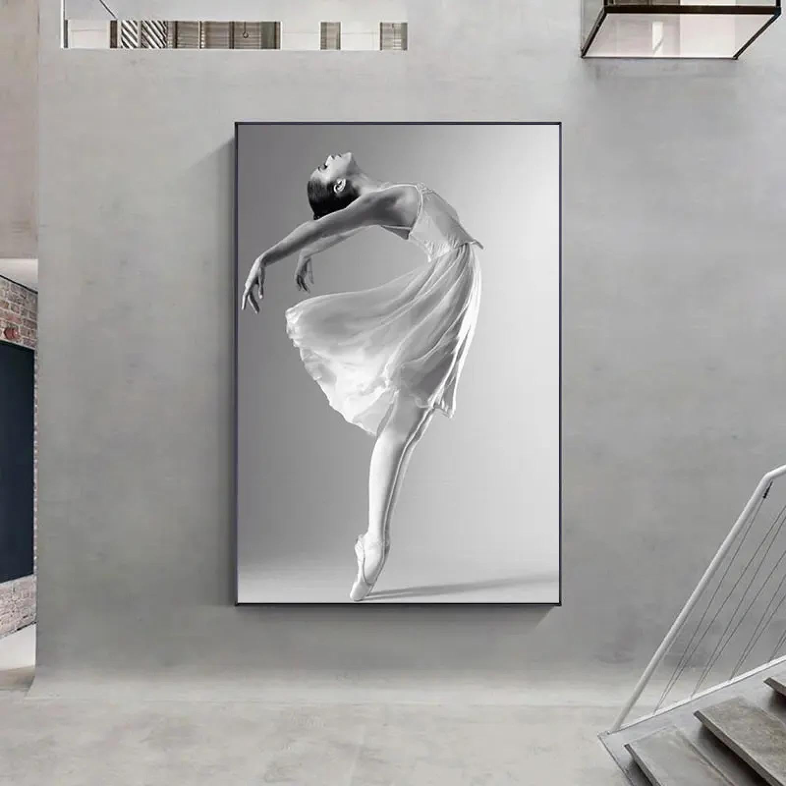 JACBON Canvas Painting Black And White Ballet Dance Poster and Prints Nordic Style Girl Portrait Picture for Home Decor Wall Art 40x70cm（16x28inch InternalFrame