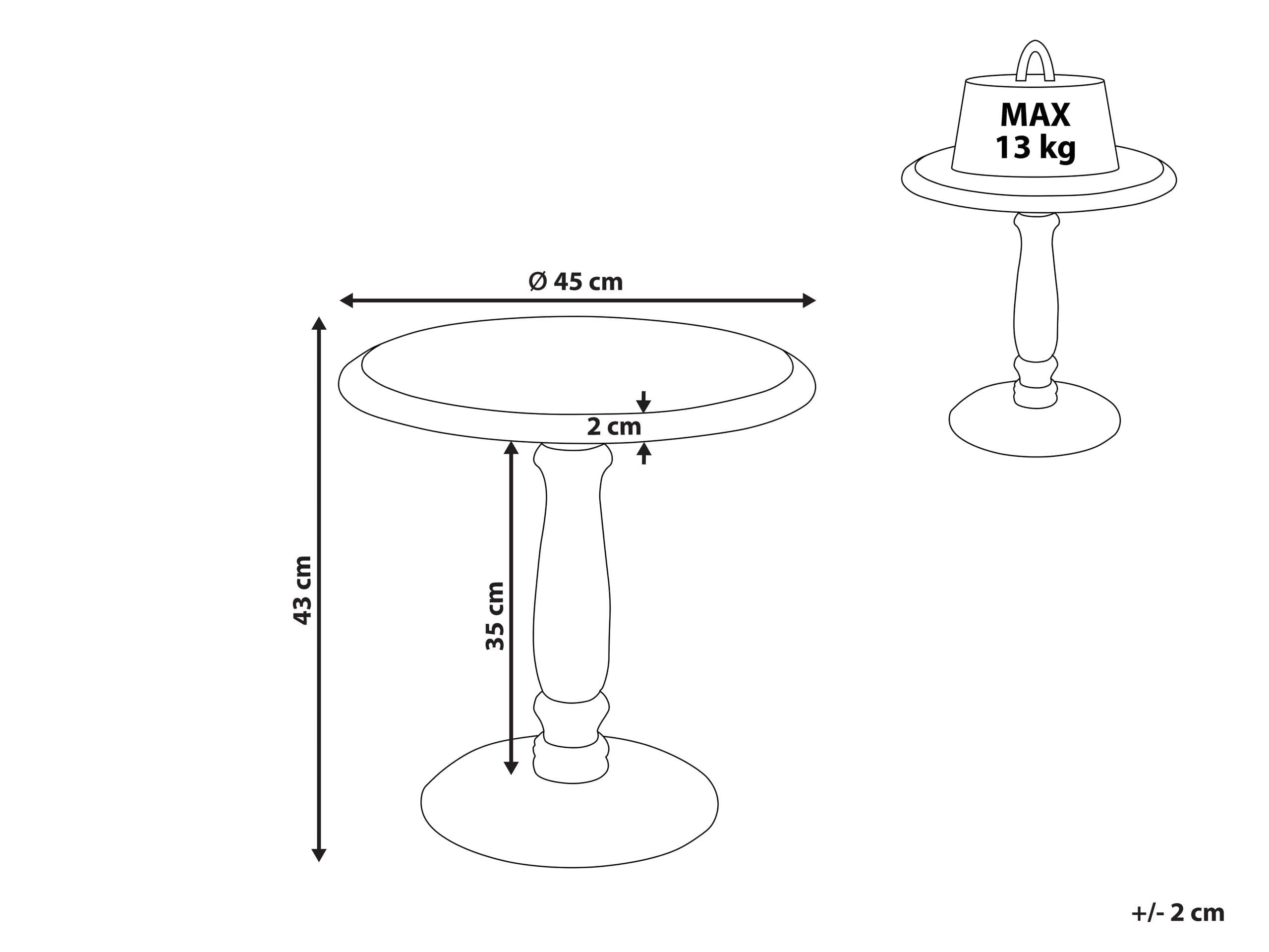 Beliani Table d'Appoint Blanc Cassé en Bois de Manguier Guéridon à Plateau Sculpté Jambia