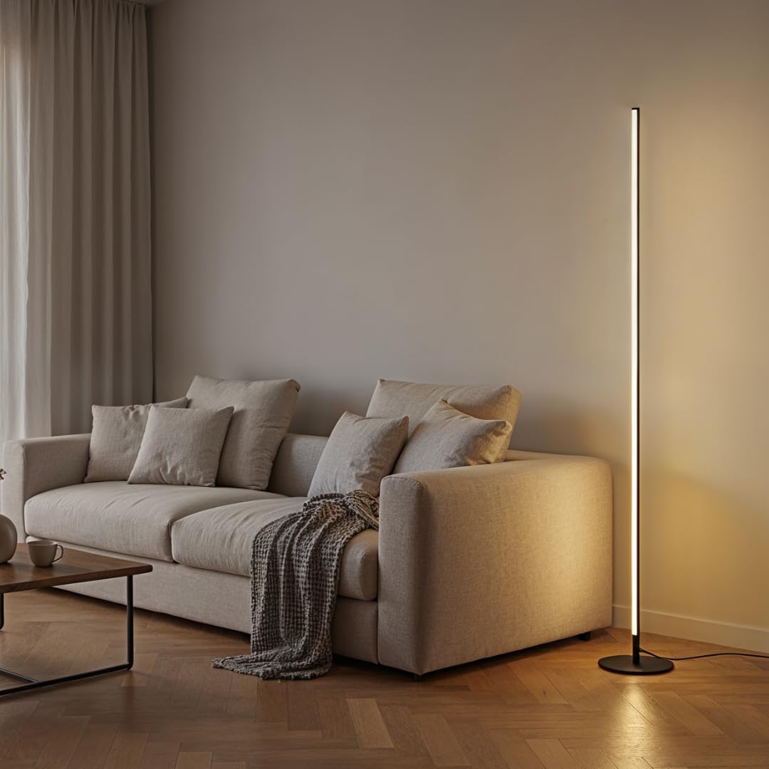 NEONA SELENE LED Stehleuchte Schwarz Stahl Dimmbar, Stehlampe mit Fernbedienung warmweiß bis kaltweiß 2700-5700K CRI 90 Drehbar 140 cm (Schwarz)