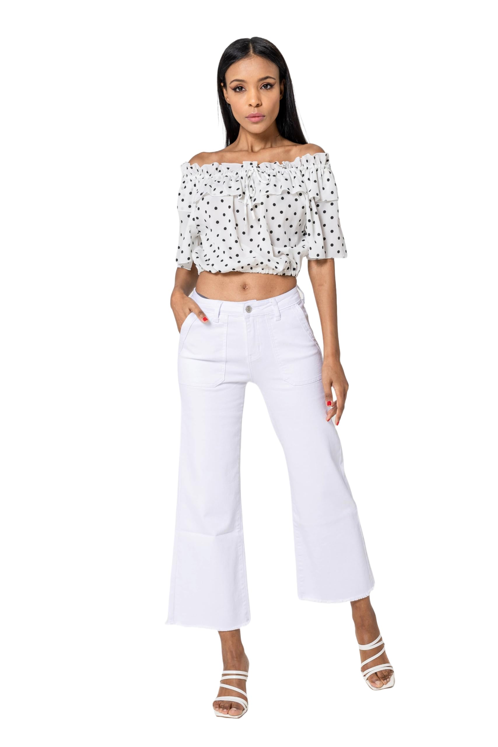 Nina Carter P512 Pantalones vaqueros acampanados para mujer, corte 7/8, cintura media, elásticos, dobladillo deshilachado, aspecto desgastado, pantalones acampanados con costuras decorativas y