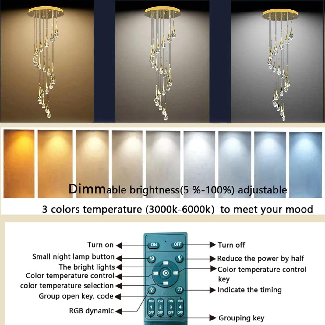 Lampadario Soggiorno Moderno Dimmerabile A Soffitto Led Lampadari Dorato Lampadario Di Cristallo A Goccia Di Pioggia Per Ingresso Corridoio Villa,Oro Lampada A Sospensione Orientabile A 26 Luci
