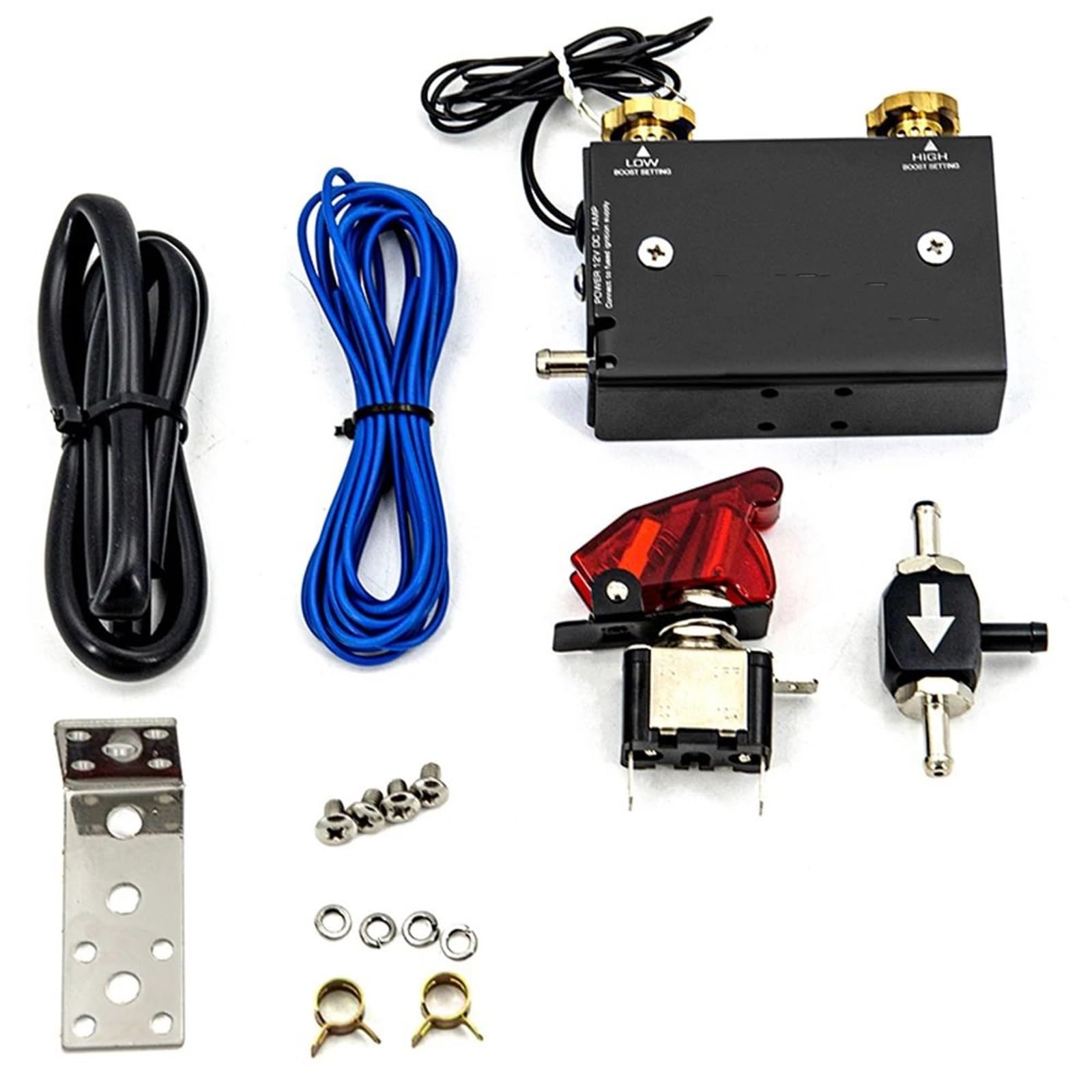 samochodowy kontroler Boost Uniwersalny Regulowany Wyścigowy Dwustopniowy Elektroniczny Zestaw Doładowania Turbosprężarki/z Przełącznikiem Akcesoria Samochodowe(Black)
