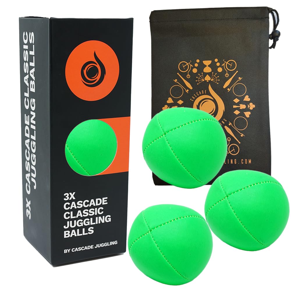 3 x Pro 115g Cascade Neon Classic Thud Juggling Balls And Bag - Set of 3 Juggling Balls (Green)