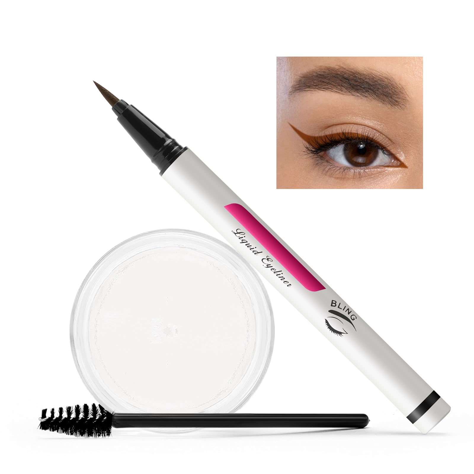 Boobeen Juego de Delineador de Ojos Marrón y Gel Transparente para Cejas, Delineador de Ojos Líquido de Color, Crema para Cejas, Dura Todo el Día, Pincel para Maquillar Cejas Incluido