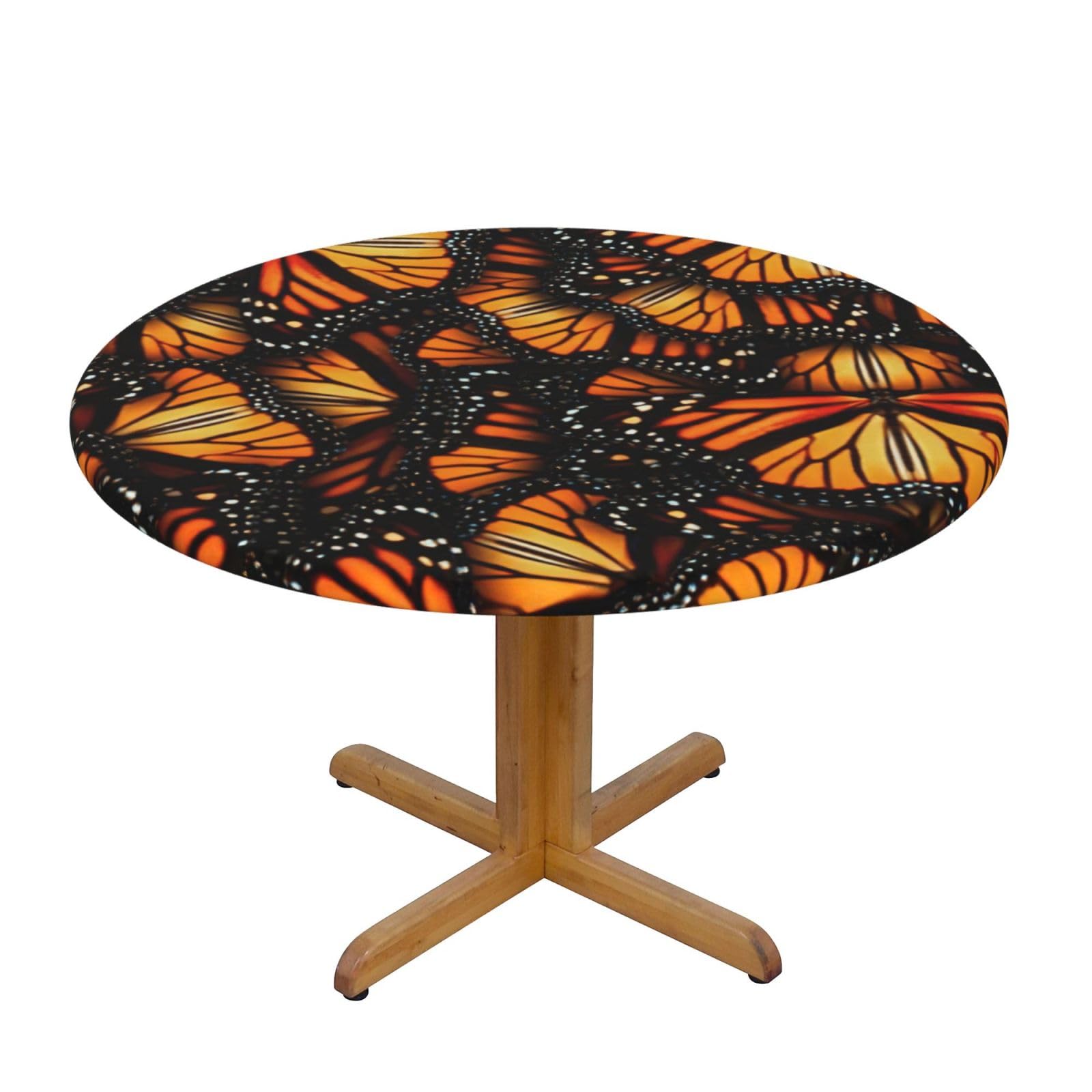 PPHGUT Heaps of Orange Monarch Butterflies Print Round Tablecloth Family Table Cover Kitchen Wedding Party Everyday Outdoor