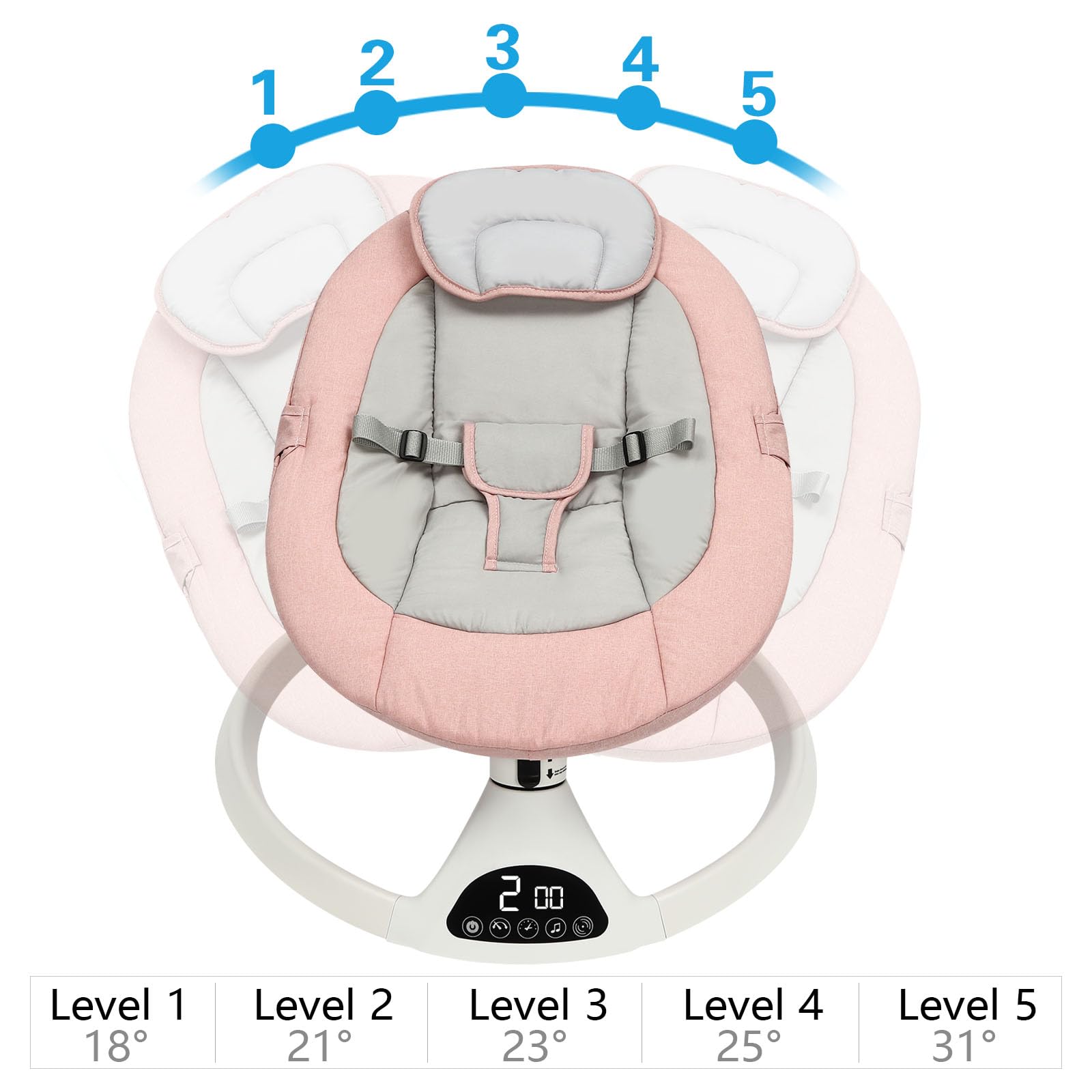 Elektrische Babywippe mit Bluetooth, für Babys von 0 bis 12 Monaten | 5 Schaukelstufen, integrierte Lieder und Bluetooth-Funktion, Timer-Funktion inklusive Fernbedienung und Moskitonetz