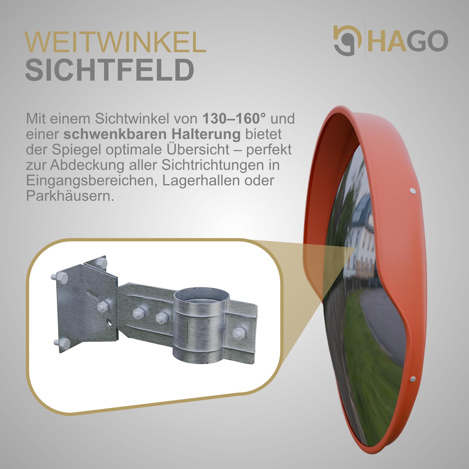 HAGO24 | Verkehrsspiegel | Konvexspiegel | Panoramaspiegel | Überwachungsspiegel | Ø43cm Outdoor | Kunststoff | Außenspiegel | Wandspiegel | Sichtwinkel 130-160°
