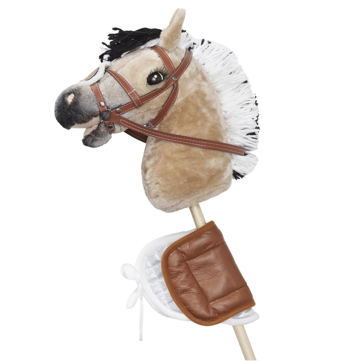 Panduro Hobby Horse Kit de Selle en Cuir Synthétique Marron 24x16 cm avec Tapis Matelassé Blanc 33x19 cm