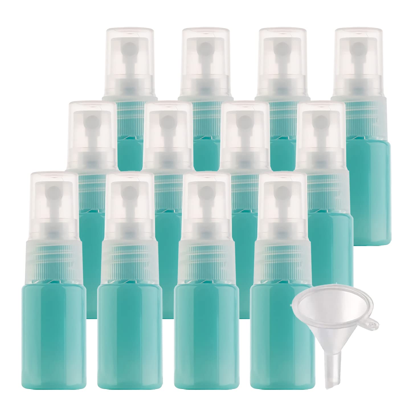 100 Pezzi 10ml Flacone Spray Vuoto Plastica Verde chiaro, Mini Flacone Spray Portatile Riutilizzabile per Nebbia, Bottiglia di Profumo, Cosmetica, Viaggio con 5x Imbuti