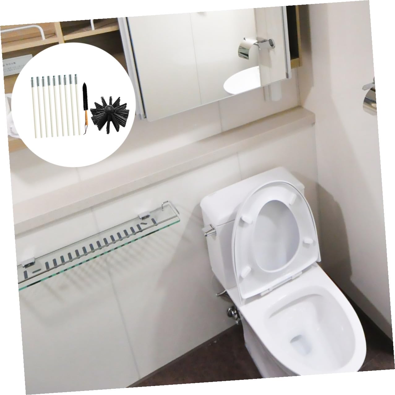 Angoily Kaminreinigungsbürste aus Nylon mit Flexiblem Stiel und Langem Holzgriff 9 Rohre für Effektive Reinigung von Lüftungskanälen und Ofenrohren