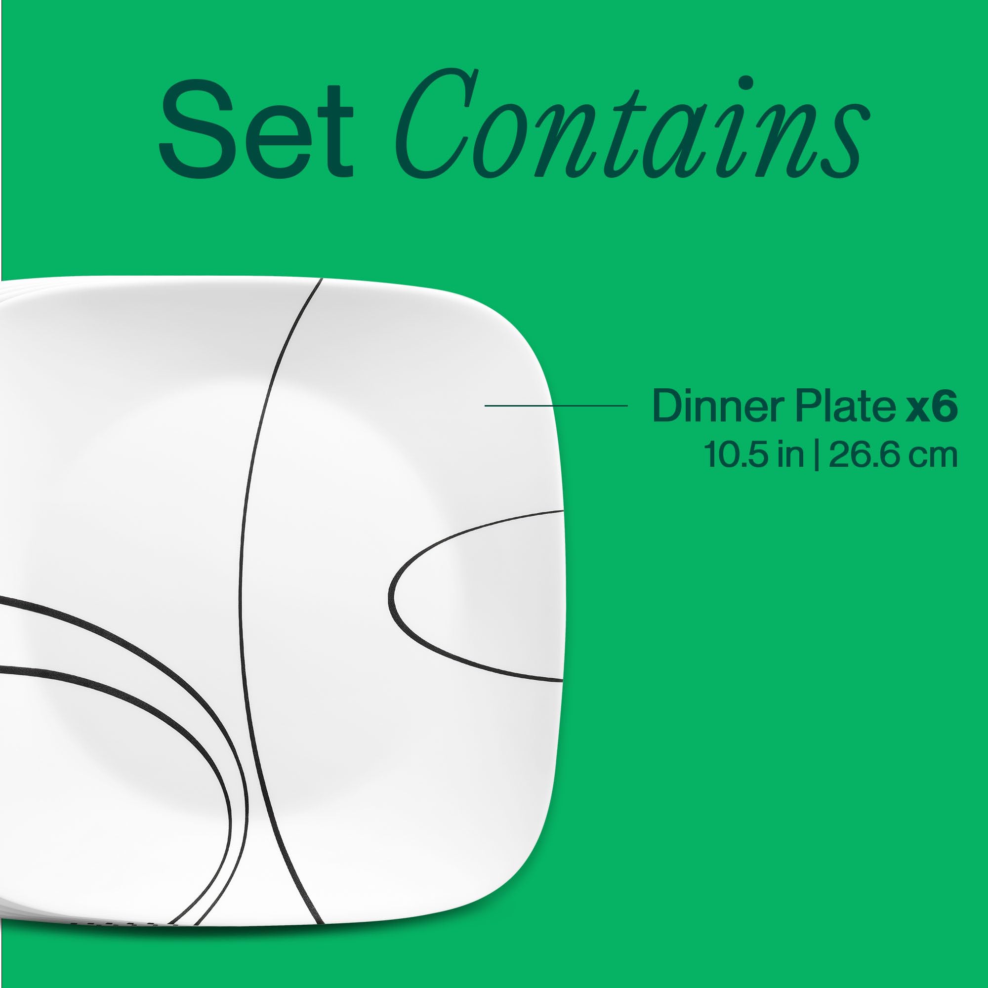 Corelle Vajilla, 6 platos, diseño de líneas