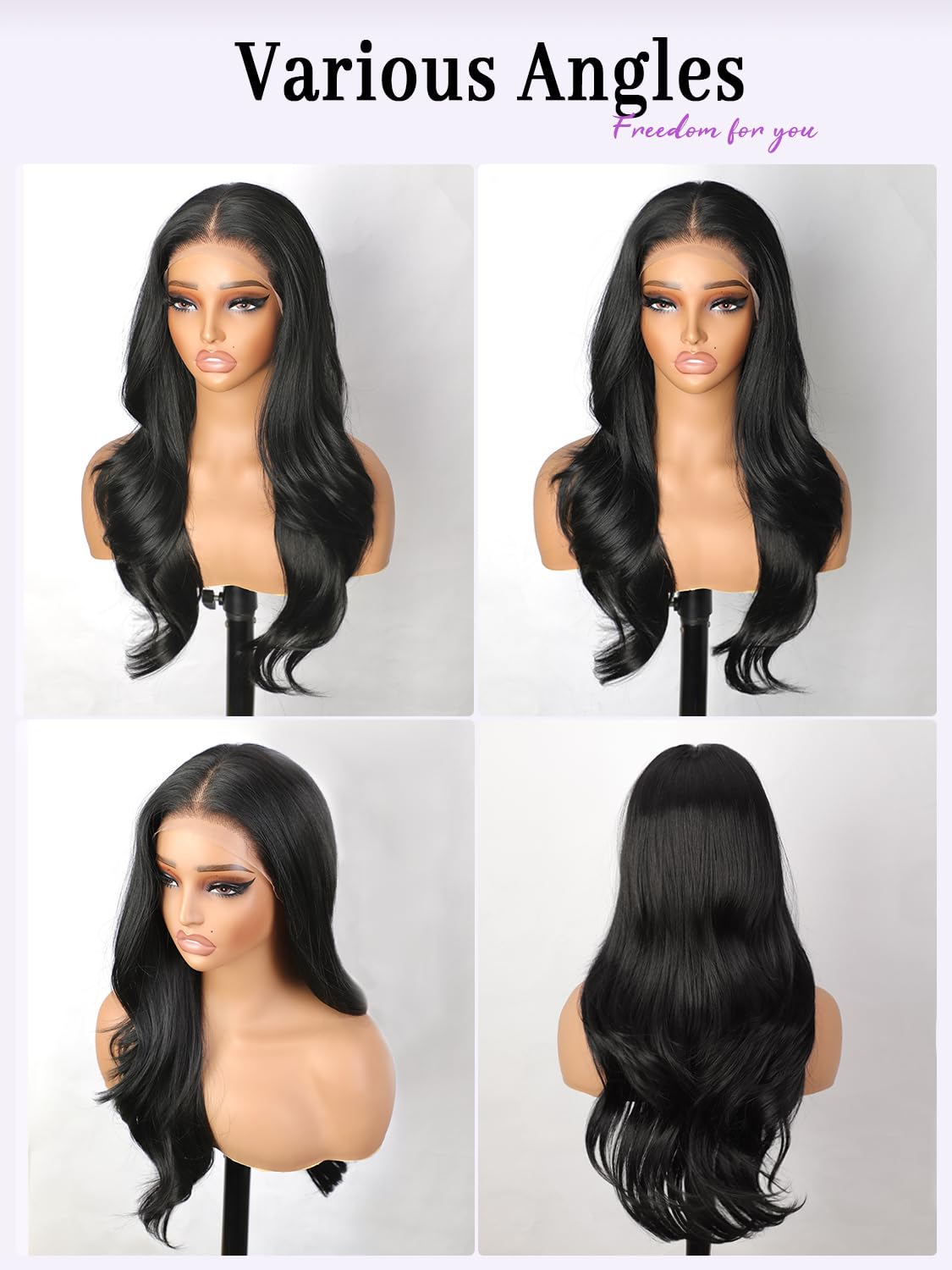 Black Synthetic Lace Front Wig 13×4 HD Pre Plucked Black Lace Front Wigs for Women 26inch Long Layered Wavy Wigs Glueless Wigs for Beginner Dail Party Wear