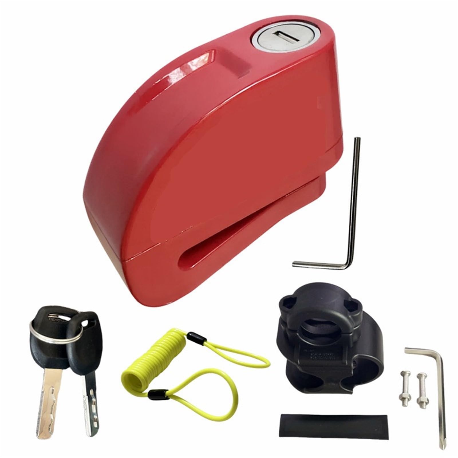 Blocca Disco Allarme bicicletta moto Blocco disco Sicurezza antifurto Corda promemoria impermeabile in lega di alluminio + staffa 6 colori Bloccadisco Moto(Red 8300-1)