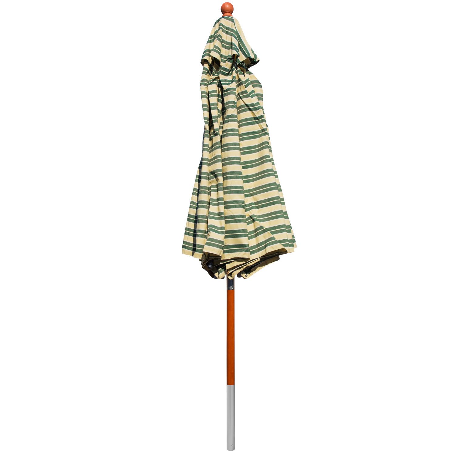 anndora® Sonnenschirm Holz 3 m rund Gartenschirm Marktschirm 300 cm - knickbar per Drehkippmechanismus - mit Winddach - Olefinstoff gestreift Grün Weiß Gelb