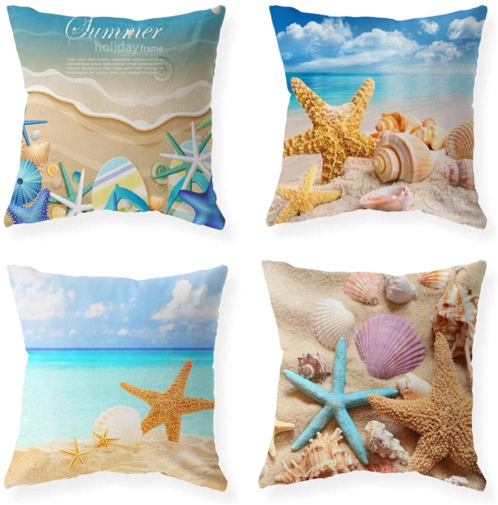 Federe Cuscini Divano 35x35cm Set di 4 Stella marina di corallo Fodere Cuscino per Divano Velluto Copricuscini Divano Quadrati Fodere per Cuscini per Divano Camera da Letto Divano