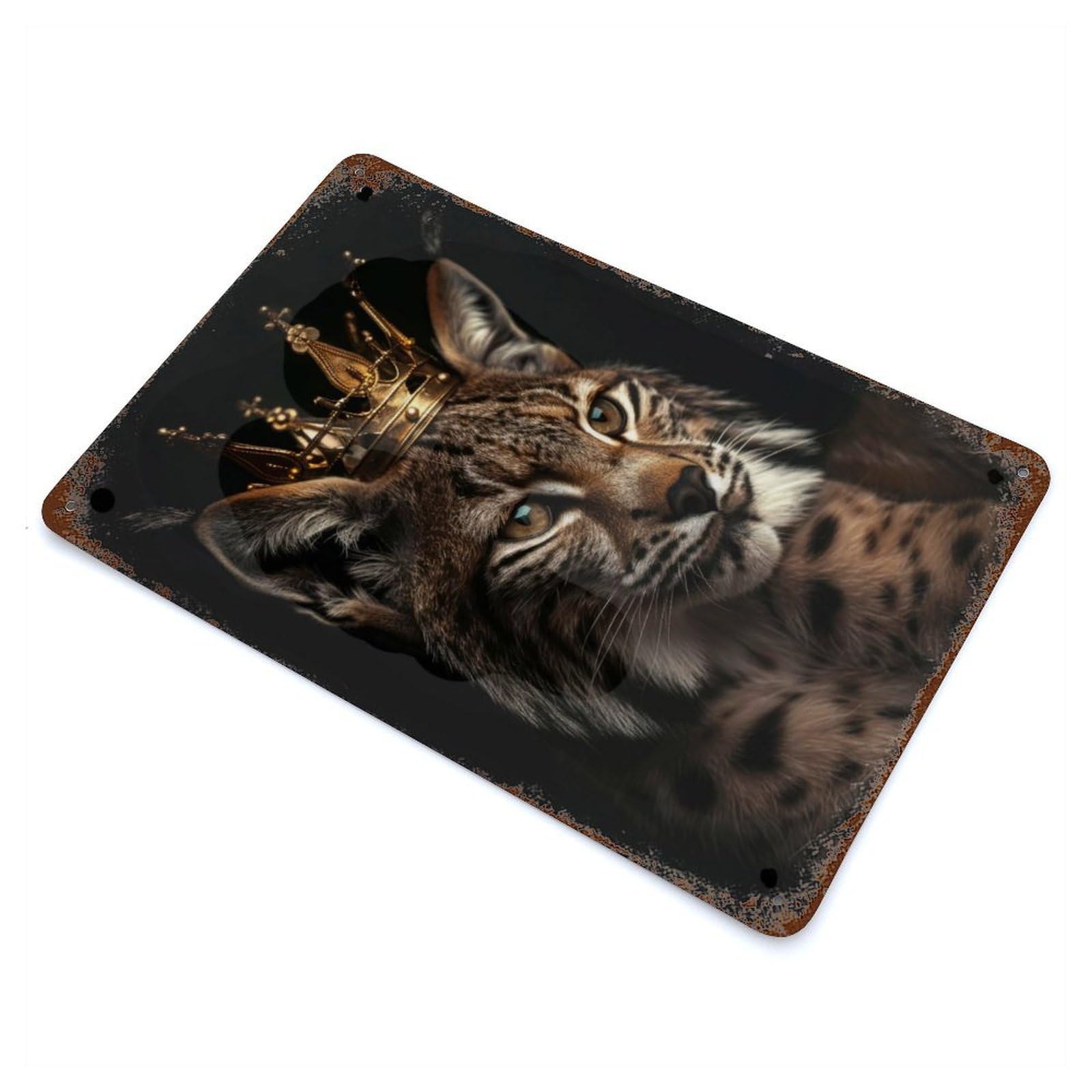 Animal Lynx King Vintage Wall Sign 11.8"x7.9", Rust Effect Metal Decor for Cafe, Home Bar And Lounge Decor