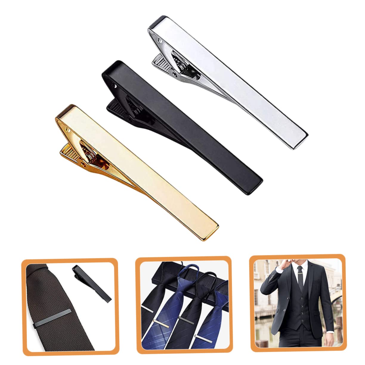 GALPADA 3 Piezas Clip De Corbata Corbatas De Esmoquin Para Hombres Barra De Corbata De Negocios Traje De Hombre Cierre De Corbata Clips Negros Corbatas Para Hombres Barra De Corbata Para