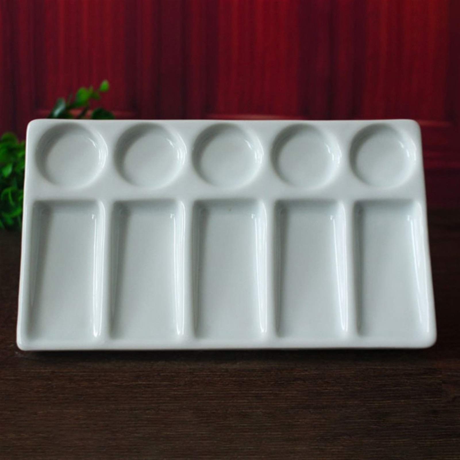 Paleta de cerámica para artistas, 10 agujeros, rectangular, acuarela y gouache, edición limitada, hecha a mano, porcelana blanca