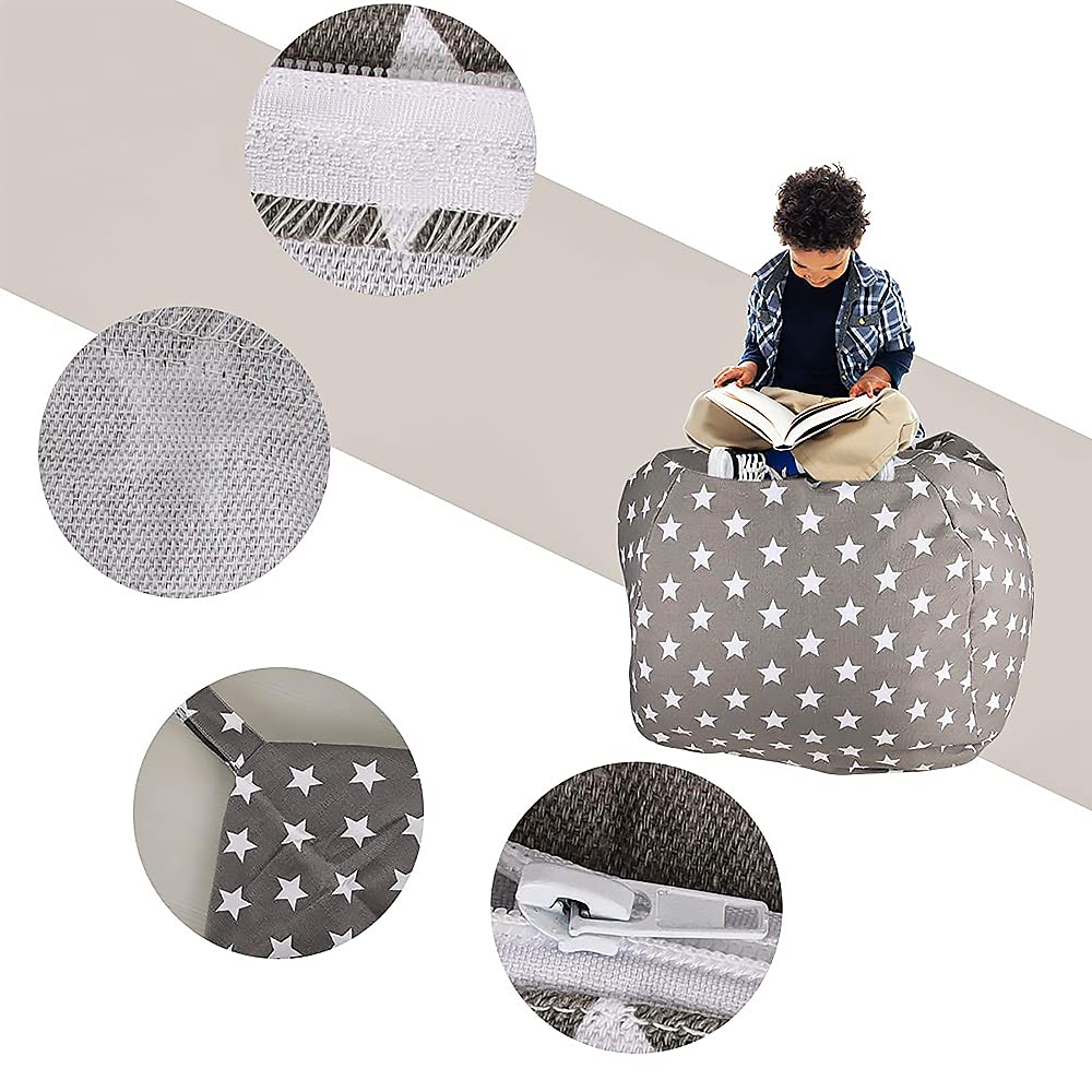 Borsa Portaoggetti per Giocattoli Peluche, Sacco Stoccaggio Bambini, Pouf in Peluche, Tela Grande Pouf Sacco per Animali Peluche, Comodo Morbido, per Bambini Leggere e Conservare i Giocattoli (Grigio)