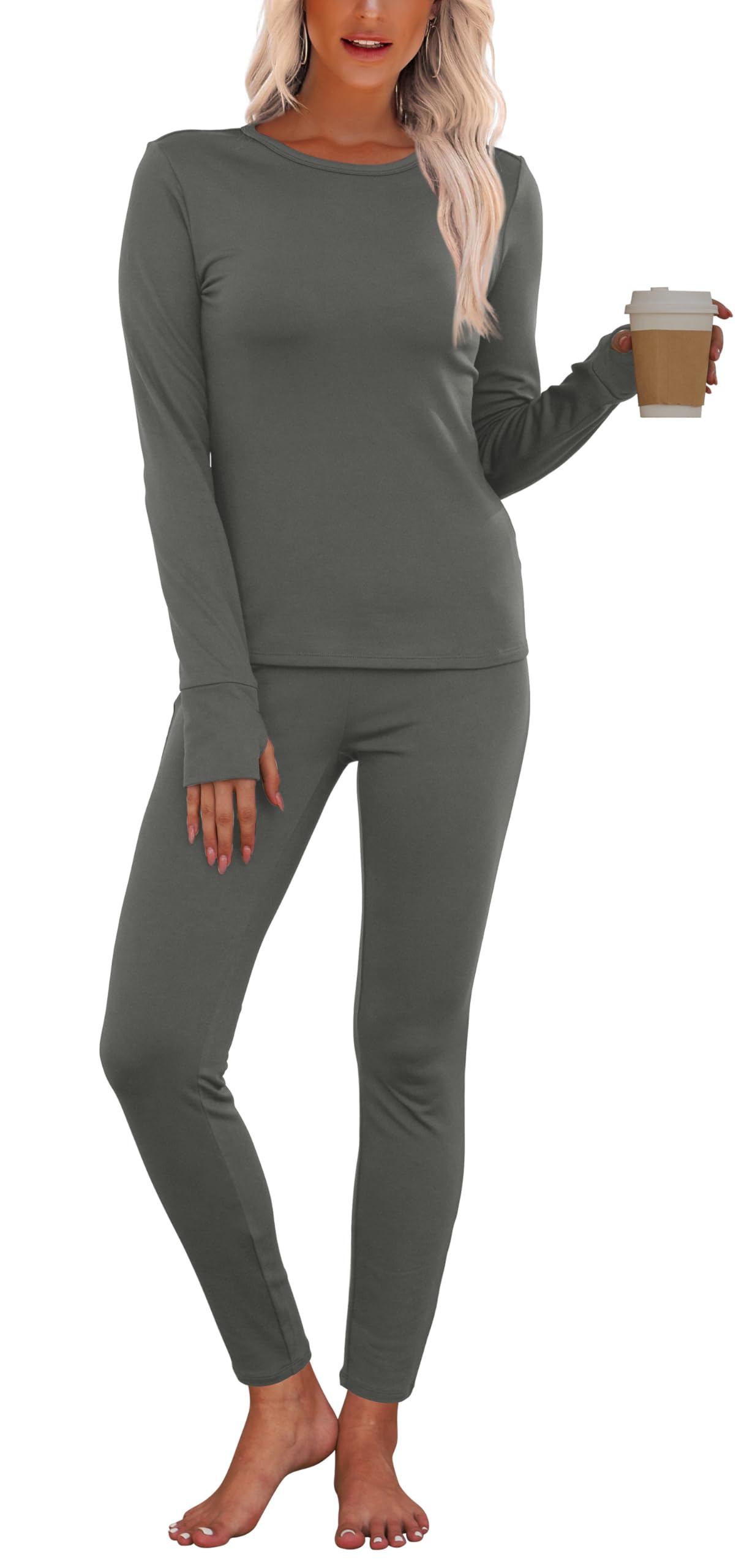 WIHOLL Long Johns Thermal Underwear for Women Fleece Lined Base Layer Pajama Set Winter Clothing