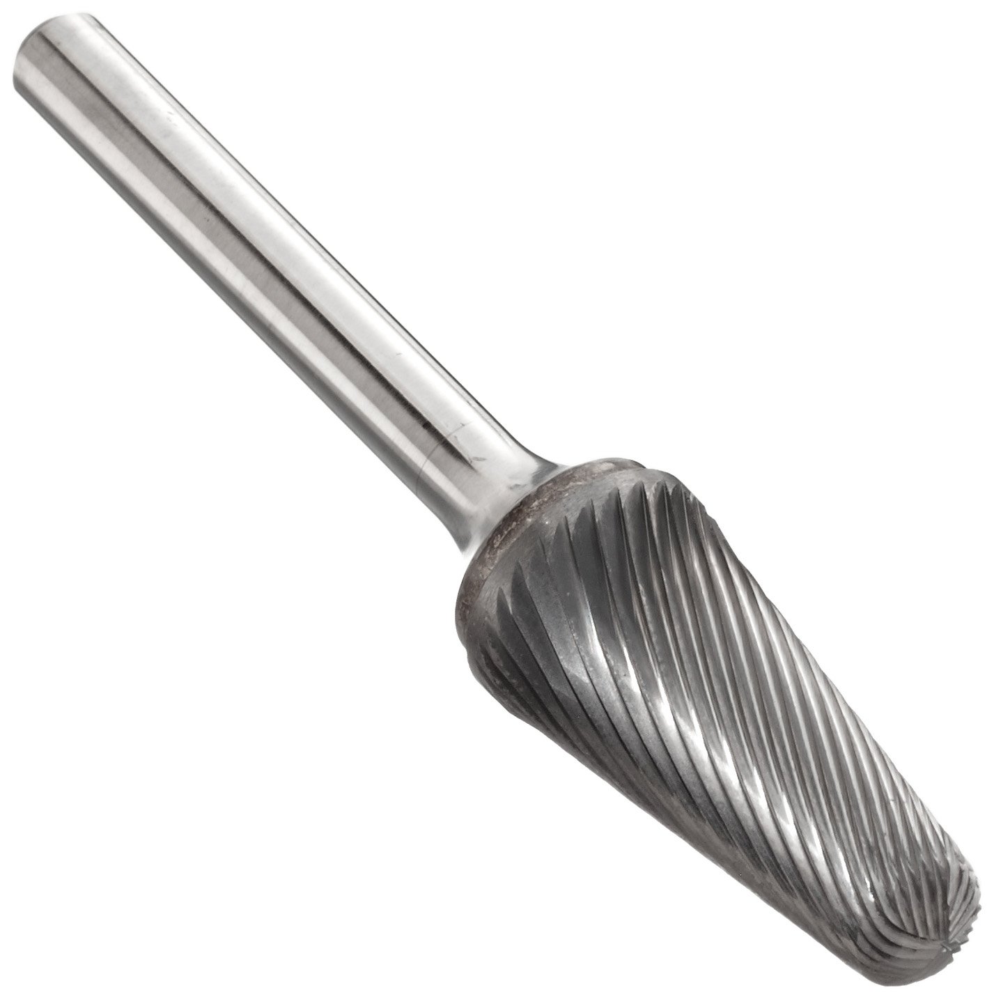 Bassett SM-4 Cone Solid Carbide Bur, Uncoated (Bright) Finish, Single Cut, Plain End, 1/4" Shank, 3/8" Head Diameter, 5/8" Head Length