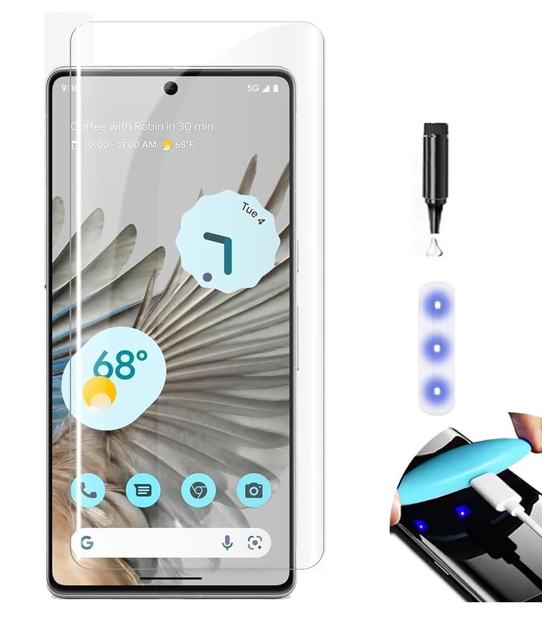 NISHTECH G-Tel HD+ Curved UV Tempered Glass Screen Protector Designed for Google Pixel 7 Pro 5G || Full Screen Coverage with Easy Installation Kit (Anti-Scratch)
