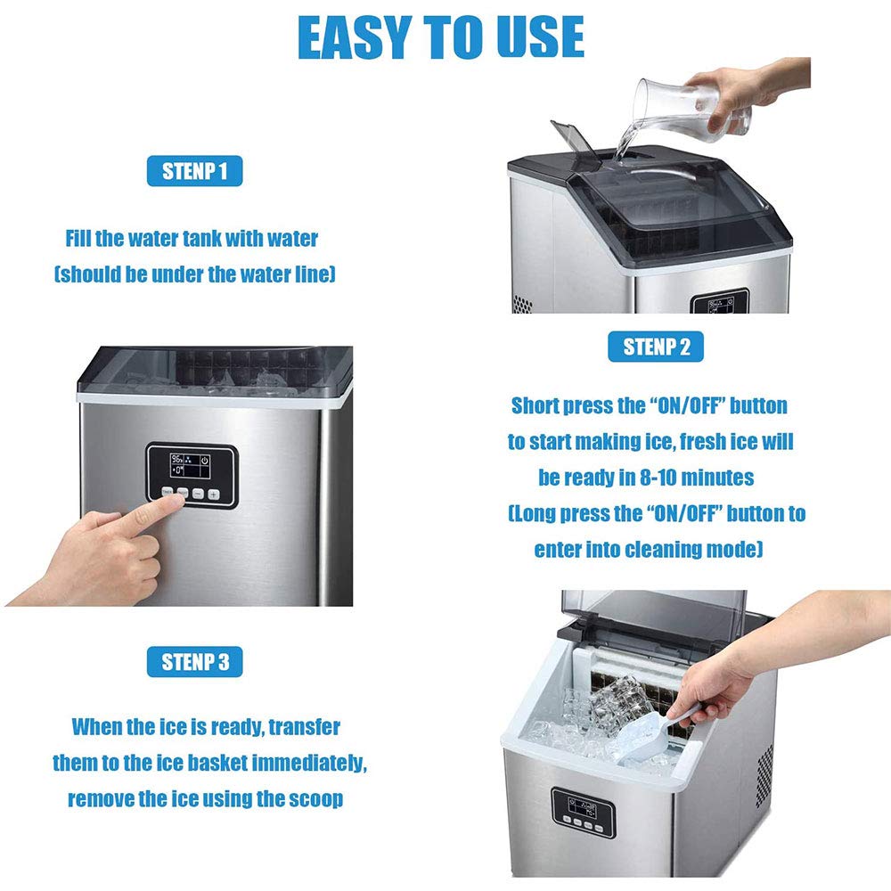 Ice Makers Machine Countertop Portable Automatic Ice Cube Maker Makes 48 Lbs Ice In 24 Hrs-Ice Cubes Ready In 10-15 Mins (Ice Scoop) Self-Clean For Home/Bar/Party Silver Qujunji on Fridge.com - View 3