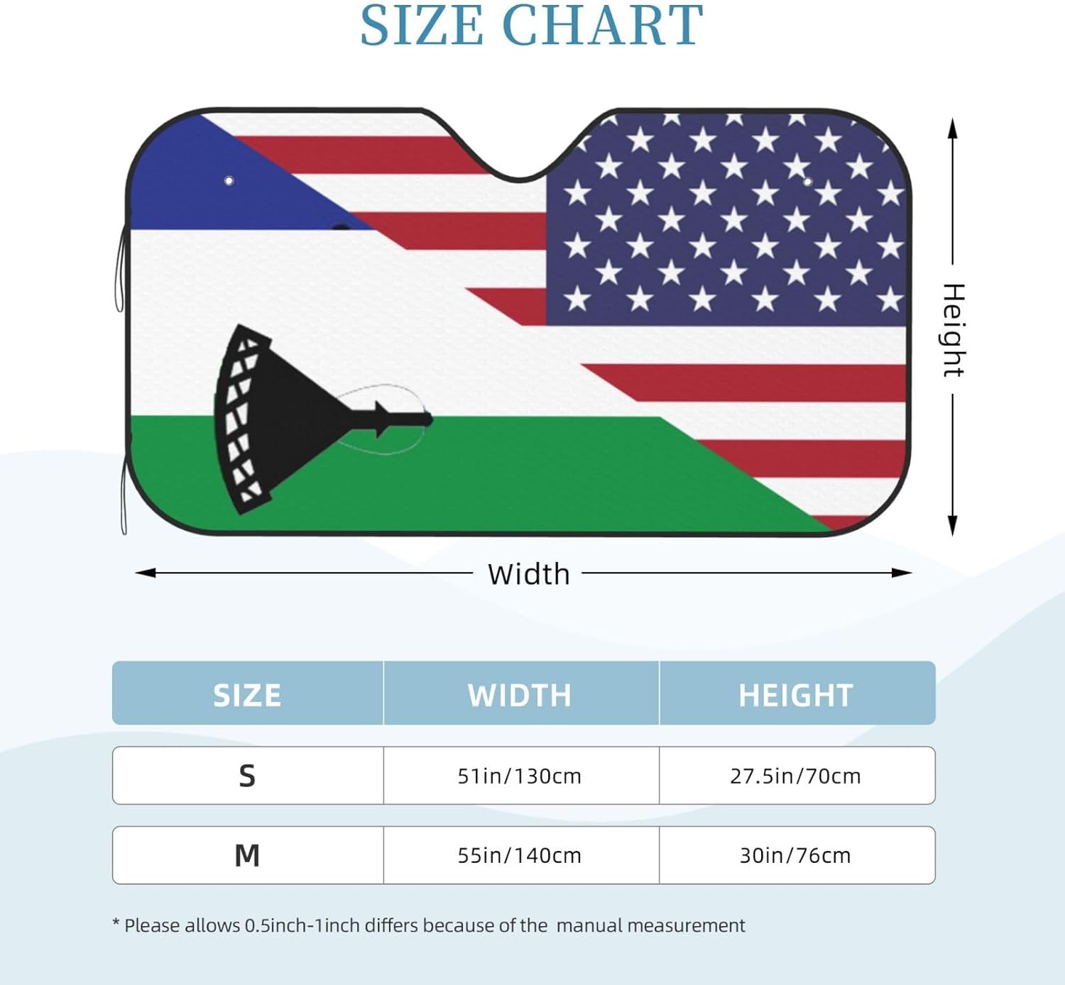 America Lesotho Friendship Flag Foldable Car Windshield Sunshade Blocks Heat and Sun Glare Uv Rays