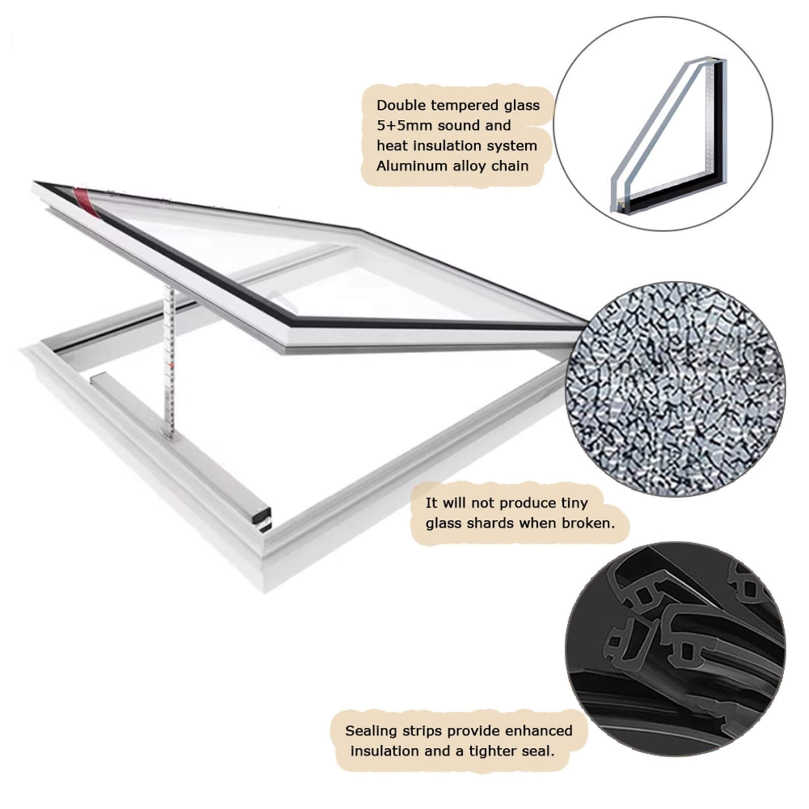 Personalizzabile Finestre Tetto Lucernario, Doppi Uscita D'emergenza Illuminazione Finestra Pozzo, Telaio Alluminio Elettrico Sensore Pioggia Tutto Uno Ventilazione(40x80cm)