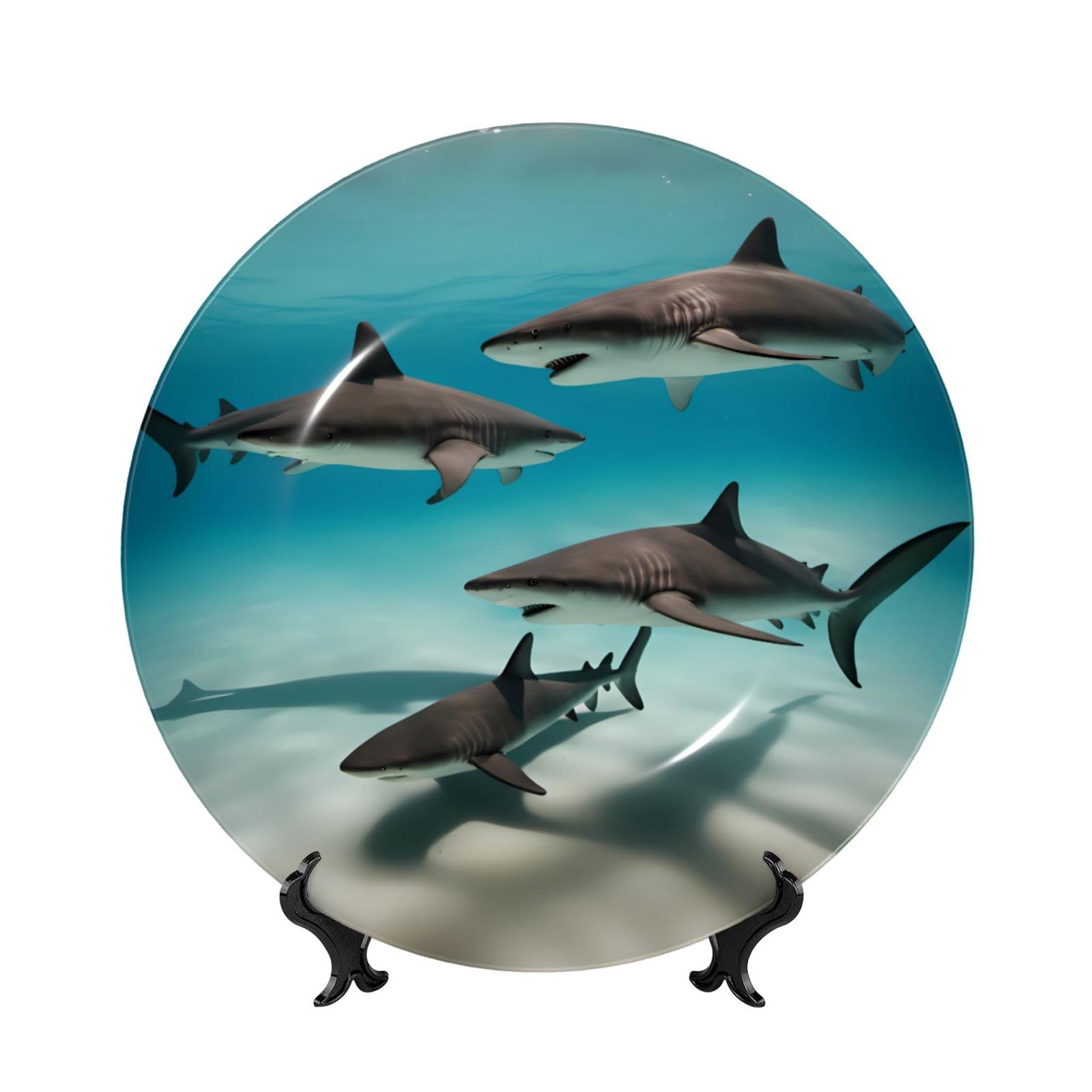 SXZVVBN fish in the deep sea Bone China Decorative Plate Art with Stand Removable Adhesive Hanging for Home Office 7in