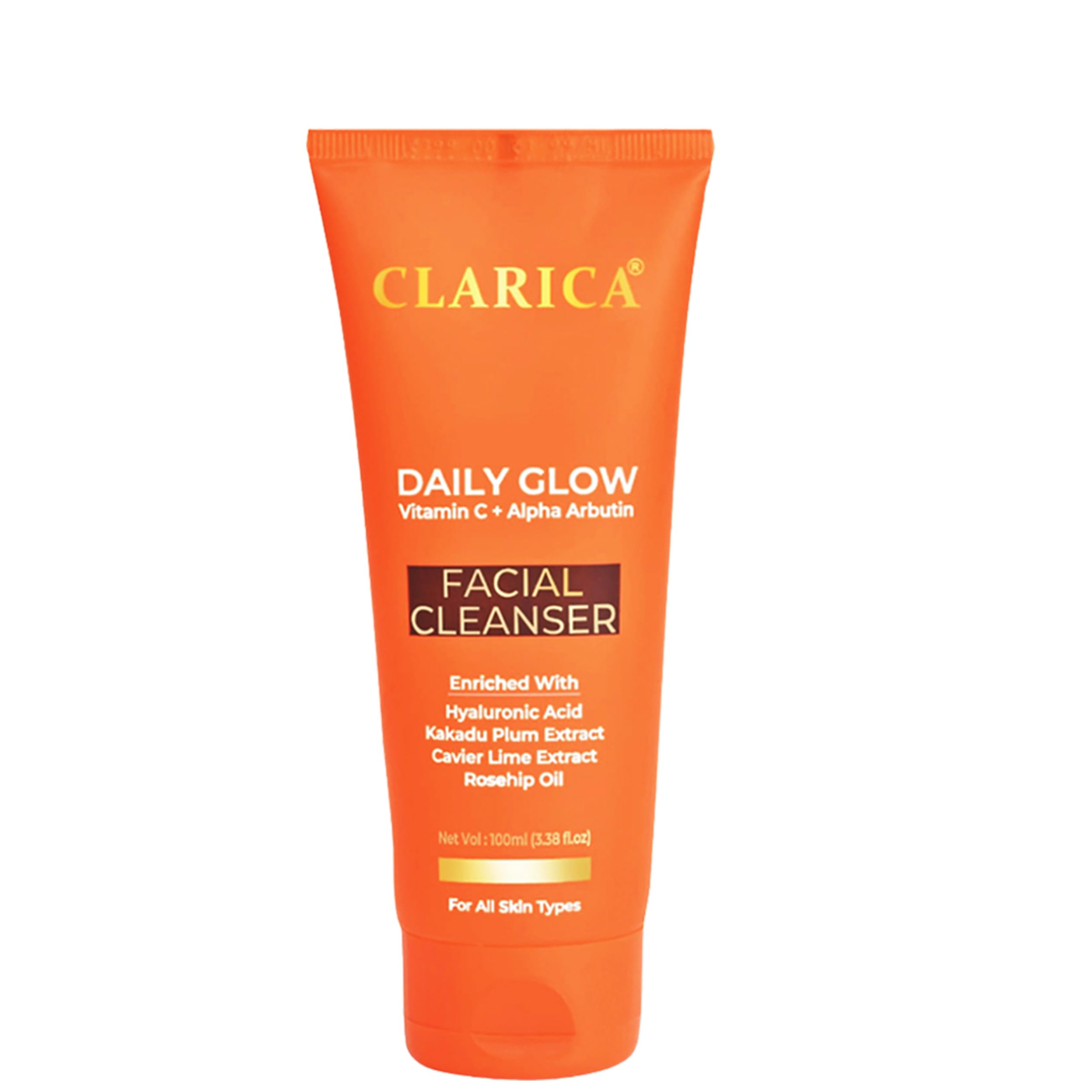 CLARICA Vitamin C Face Wash with Alpha Arbutin & Hyaluronic Acid | Gentle Cleanser with Kakadu Plum & Rosehip Oil for Glowing, Hydrated Skin | Suitable for All Skin Types | Face Wash for Women & Men | 100 ML