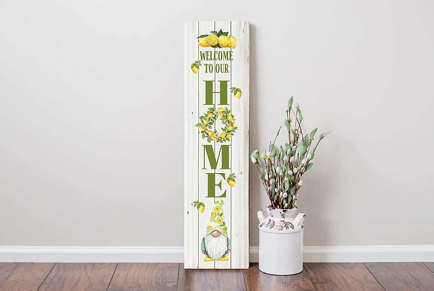 Porch Welcome Sign, Lemon Gnome Welcome to Our Home Vertical Metal Tin Sign Farmhouse Welcome Sign Front Porch Vertical Metal Tin Sign Home Decor 16x6 Inch